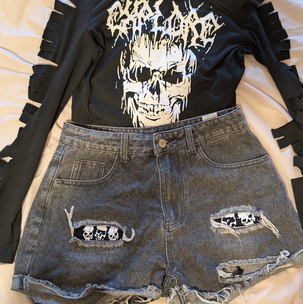 Distressed Gray Denim Shorts